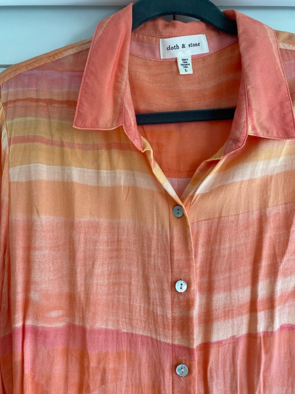 Cloth & Stone Orange Sunset Striped Button Down Blouse Size Large - Picture 2 of 7